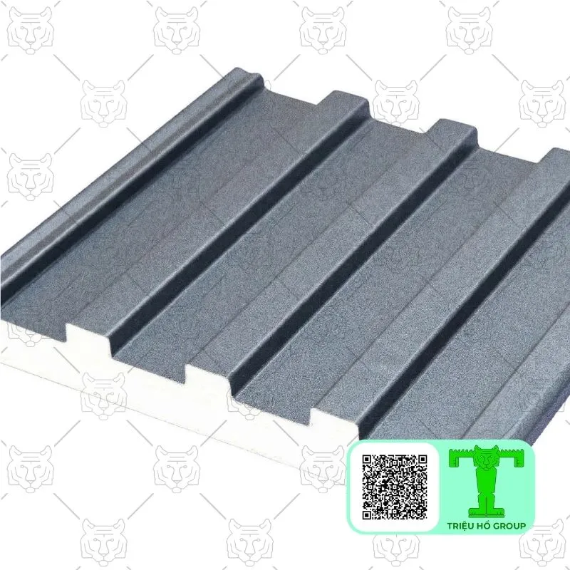 Tấm lợp hợp kim nhôm sóng màu xám đậm với lớp cách nhiệt trắng