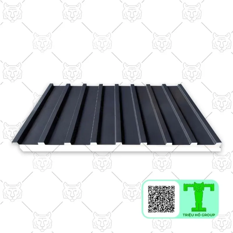 Tấm lợp hợp kim nhôm K950 màu xám đậm với mặt dưới màu trắng và các sóng nổi rõ