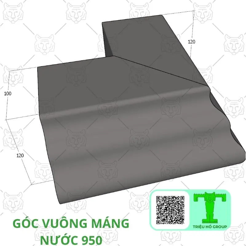 Góc vuông máng nước màu xám với các chỉ số kích thước 100 và 120