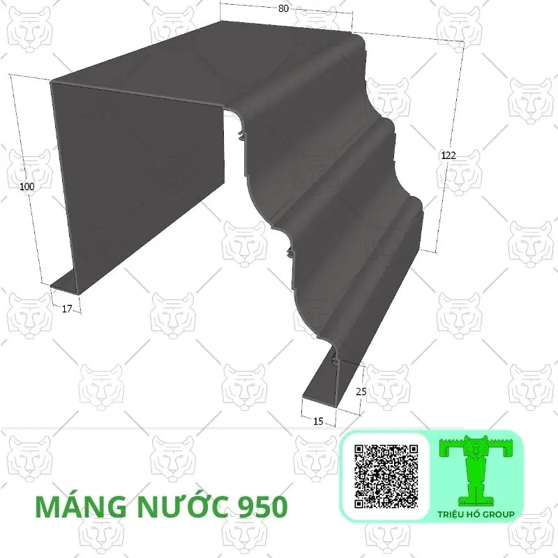 Phụ kiện máng nước của tấm lợp hợp kim nhôm khổ hữu dụng 950mm khổ sản phẩm 980mm